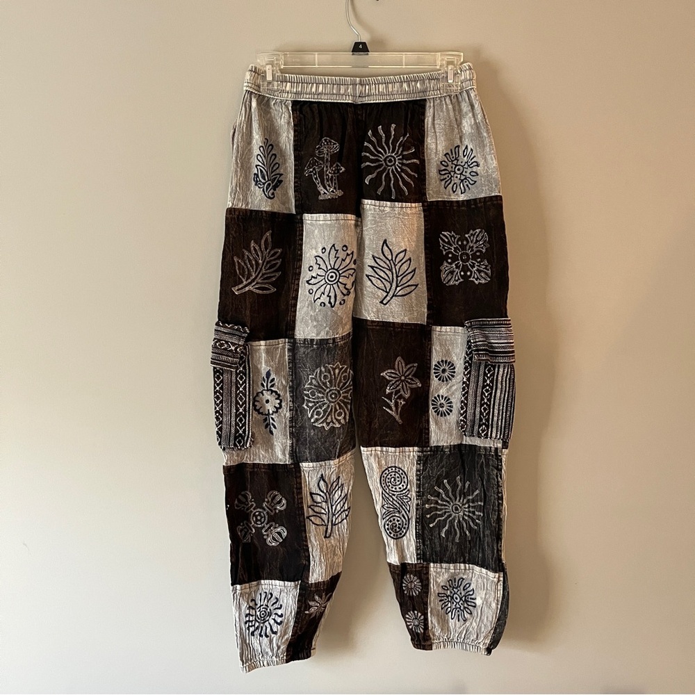 Nepal Patchwork Black/Gray/White Pants with Embroidered Designs (Size S/M) - Picture 6 of 6
